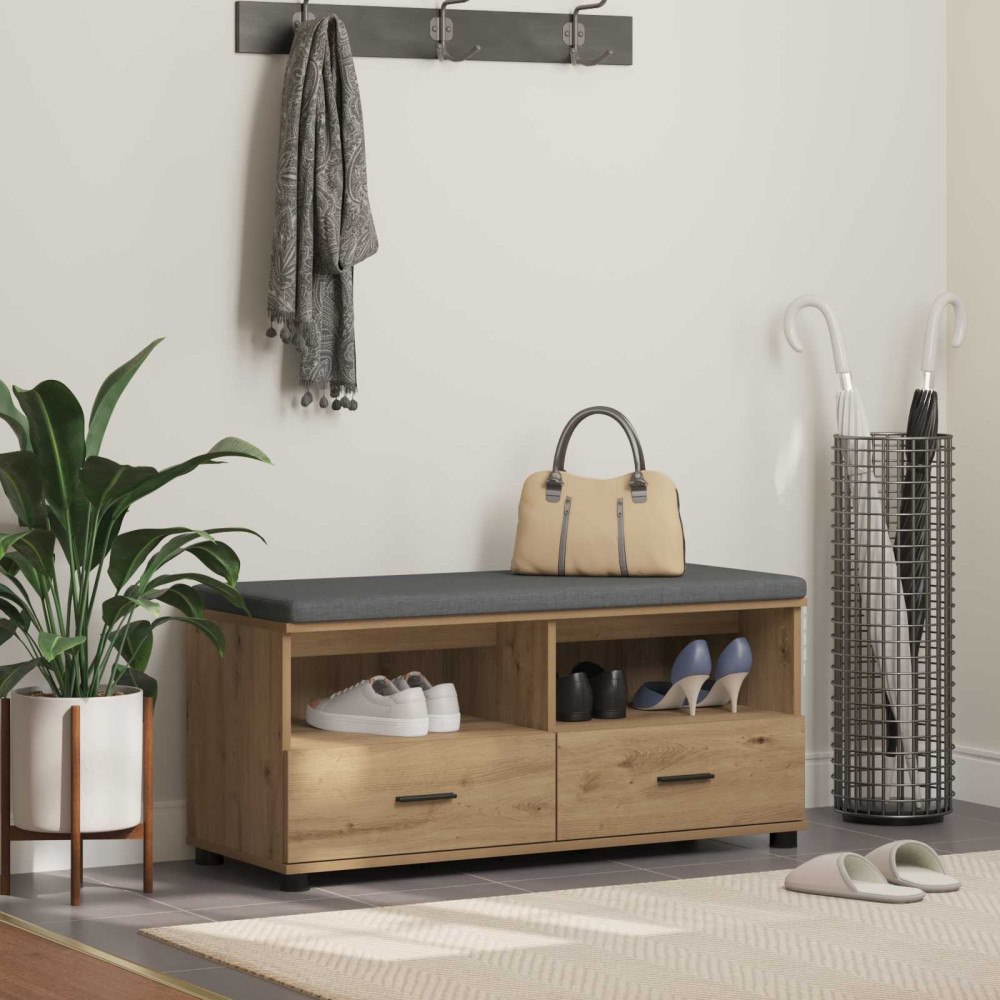 vidaXL Hallbänk Artisan Ek 100 x 38 x 46 cm Spånskiva och klädfabric