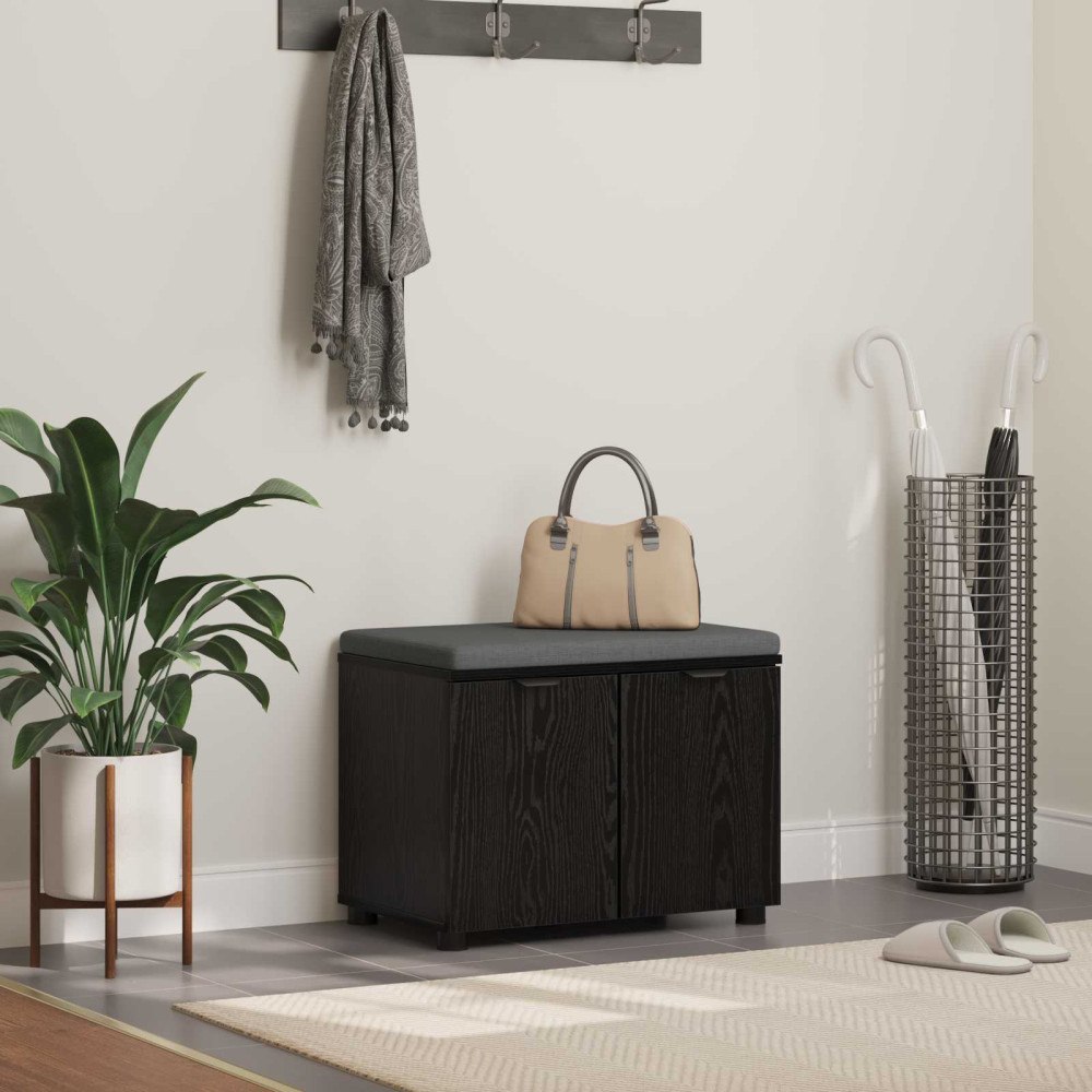 vidaXL Hallbänk med kudde med lagring Svart Ek 60 x 38 x 46 cm