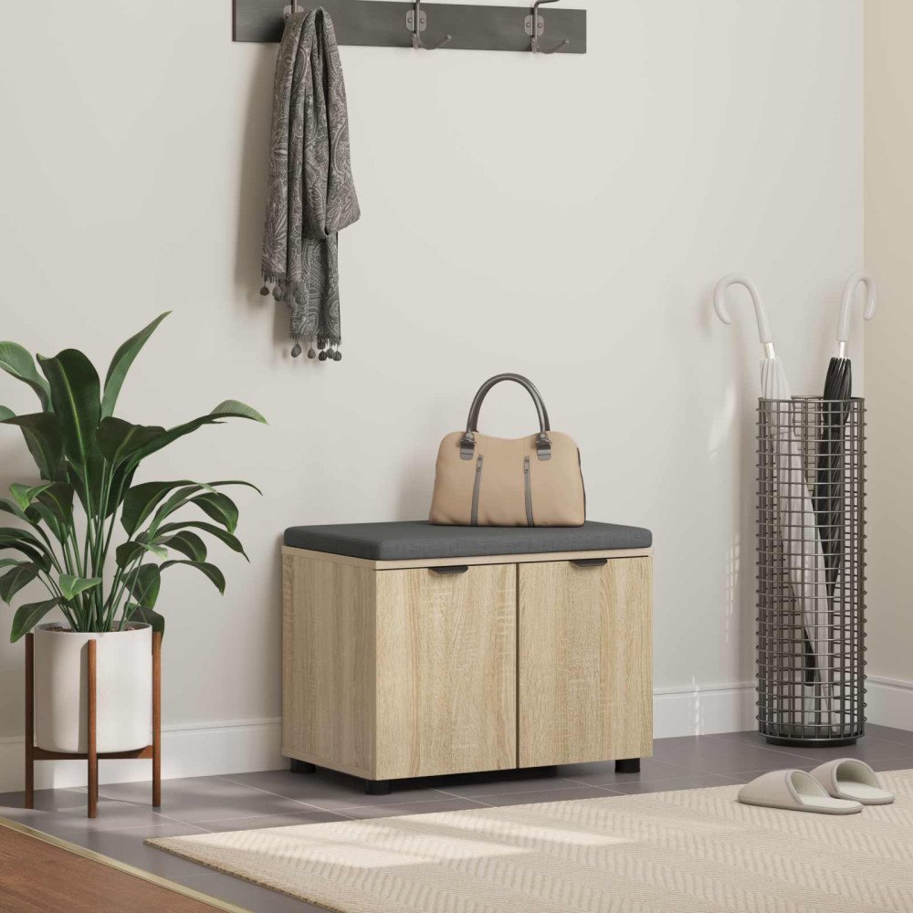 vidaXL Hallbänk med kudde med lagring Sonoma-ek 60 x 38 x 46 cm