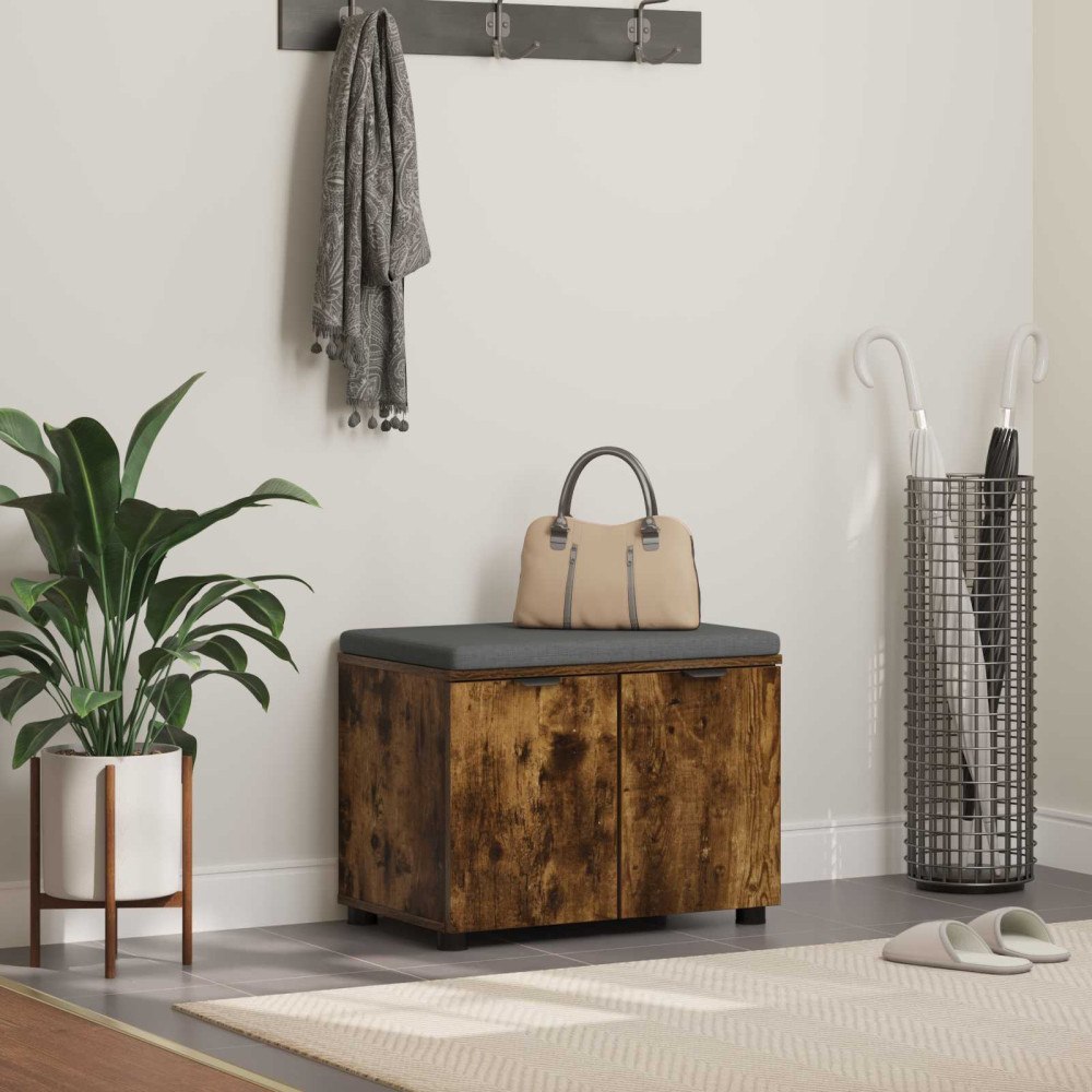 vidaXL Hallbänk med kudde med lagring med dörr Rökt ek 60 x 38 x 46 cm