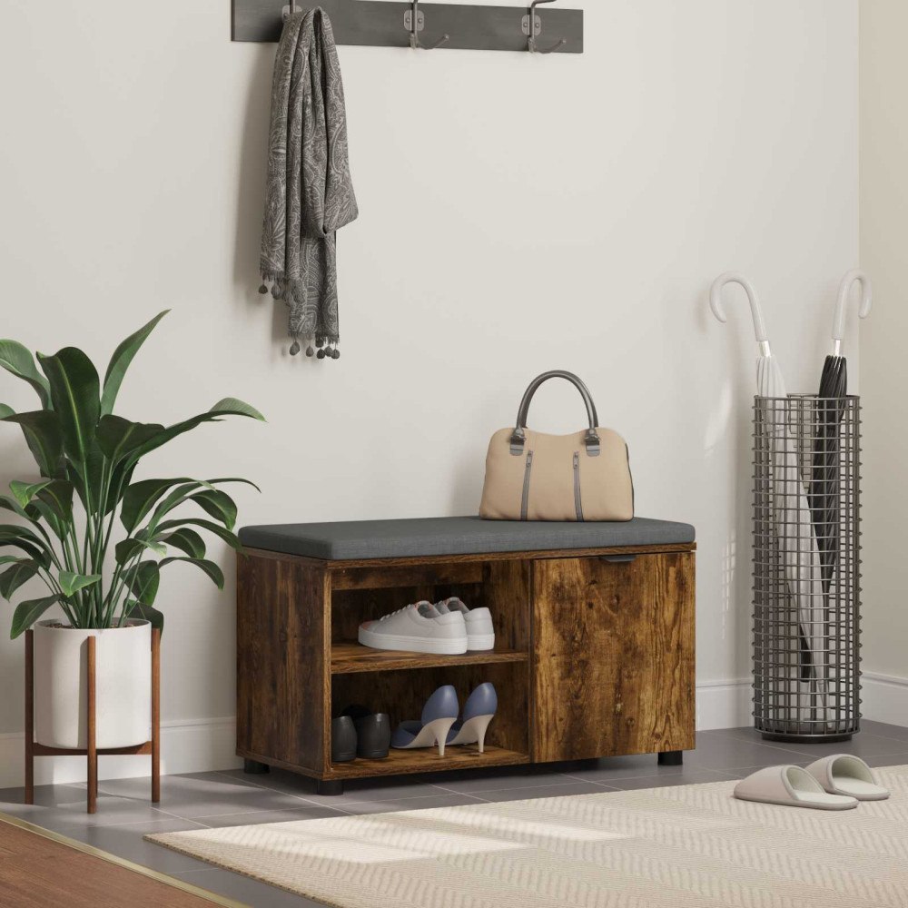 vidaXL Hallbänk med kudde Enfärgad Rökt ek 80 x 38 x 46 cm