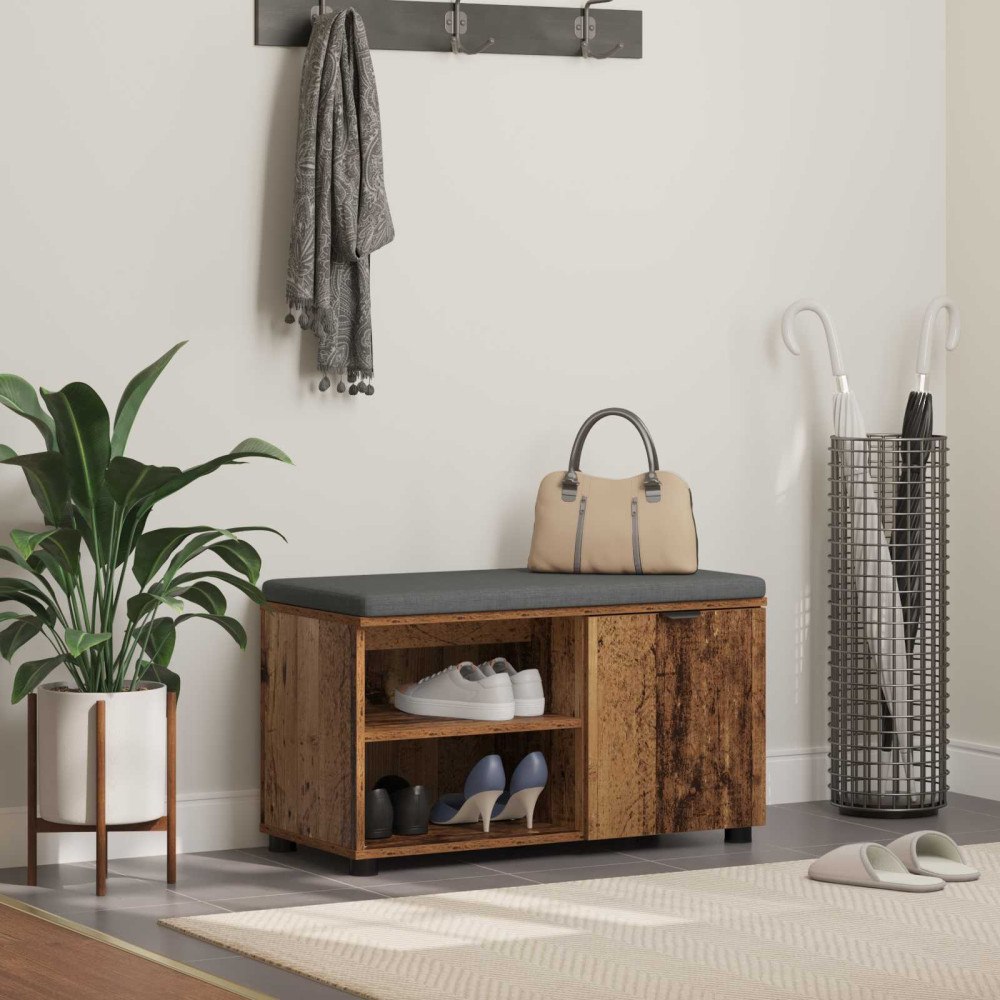 vidaXL Hallbänk med kudde Enfärgad Gammalt trä 80 x 38 x 46 cm