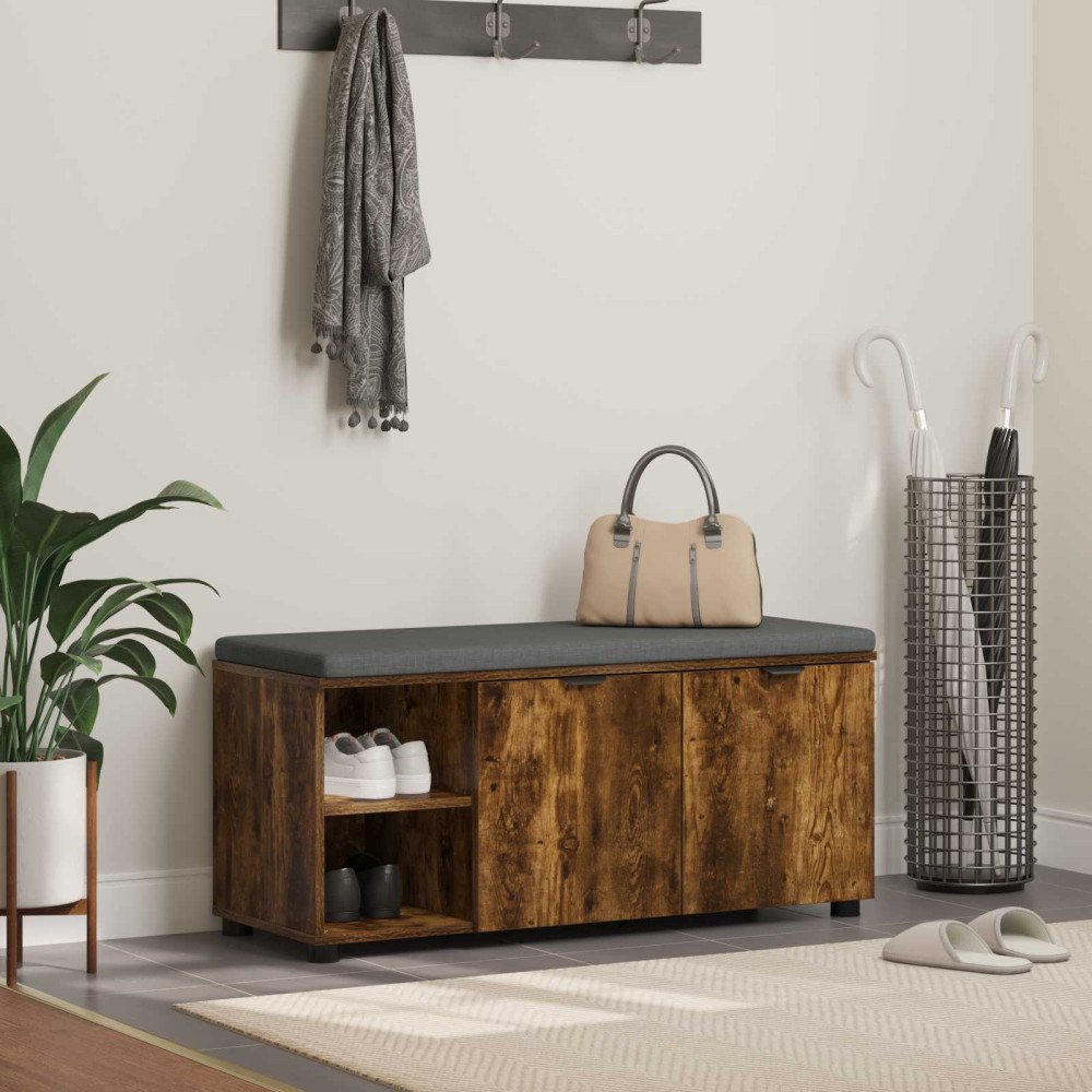 vidaXL Hallbänk med kudde Enfärgad Rökt ek 100 x 38 x 46 cm