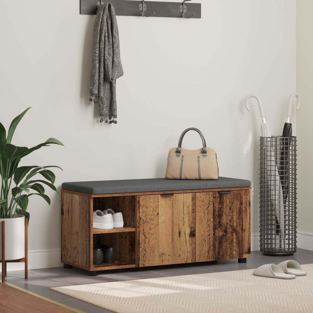 vidaXL Hallbänk med kudde Enfärgad Gammalt trä 100 x 38 x 46 cm