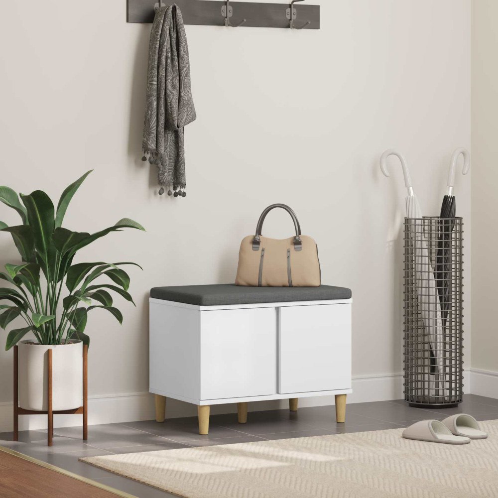 vidaXL Hallbänk med kudde med lagring med dörr Vit 60 x 38 x 46 cm
