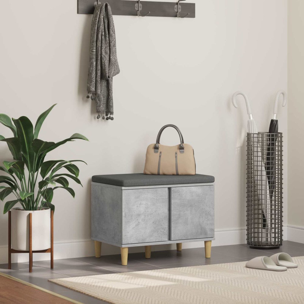 vidaXL Hallbänk med kudde med lagring Betonggrå 60 x 38 x 46 cm