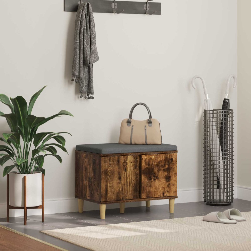 vidaXL Hallbänk med kudde med lagring med dörr Rökt ek 60 x 38 x 46 cm