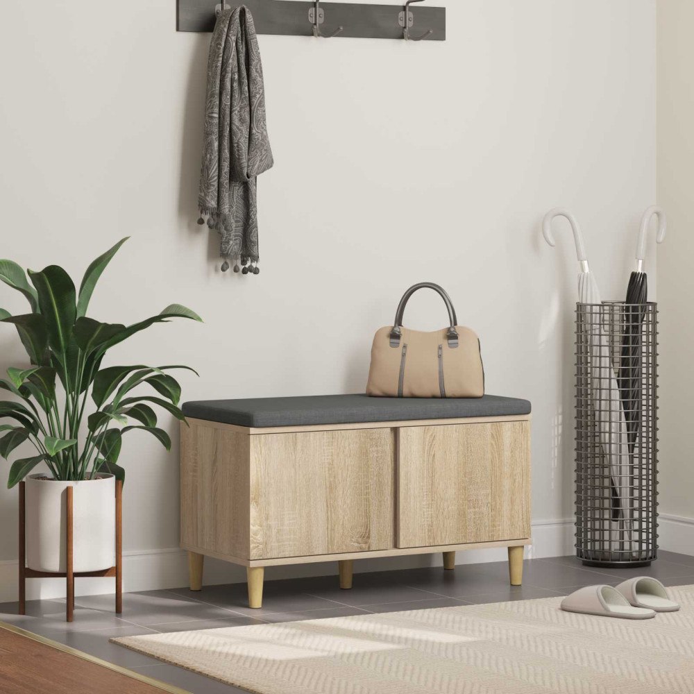 vidaXL Hallbänk med kudde med lagring Sonoma-ek 60 x 38 x 46 cm