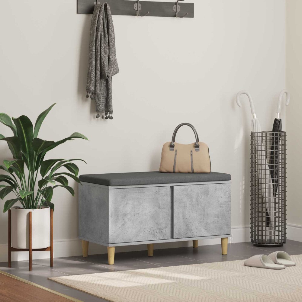 vidaXL Hallbänk med kudde med lagring Betonggrå 60 x 38 x 46 cm