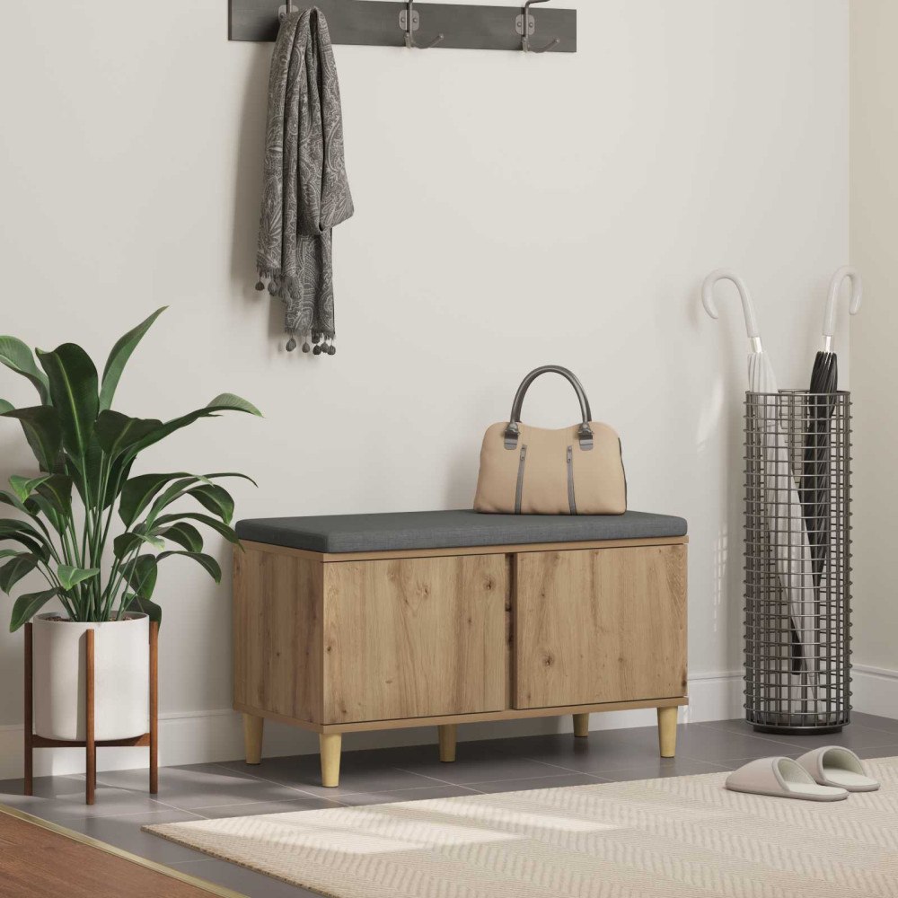 vidaXL Hallbänk med kudde med lagring Artisan Ek 60 x 38 x 46 cm