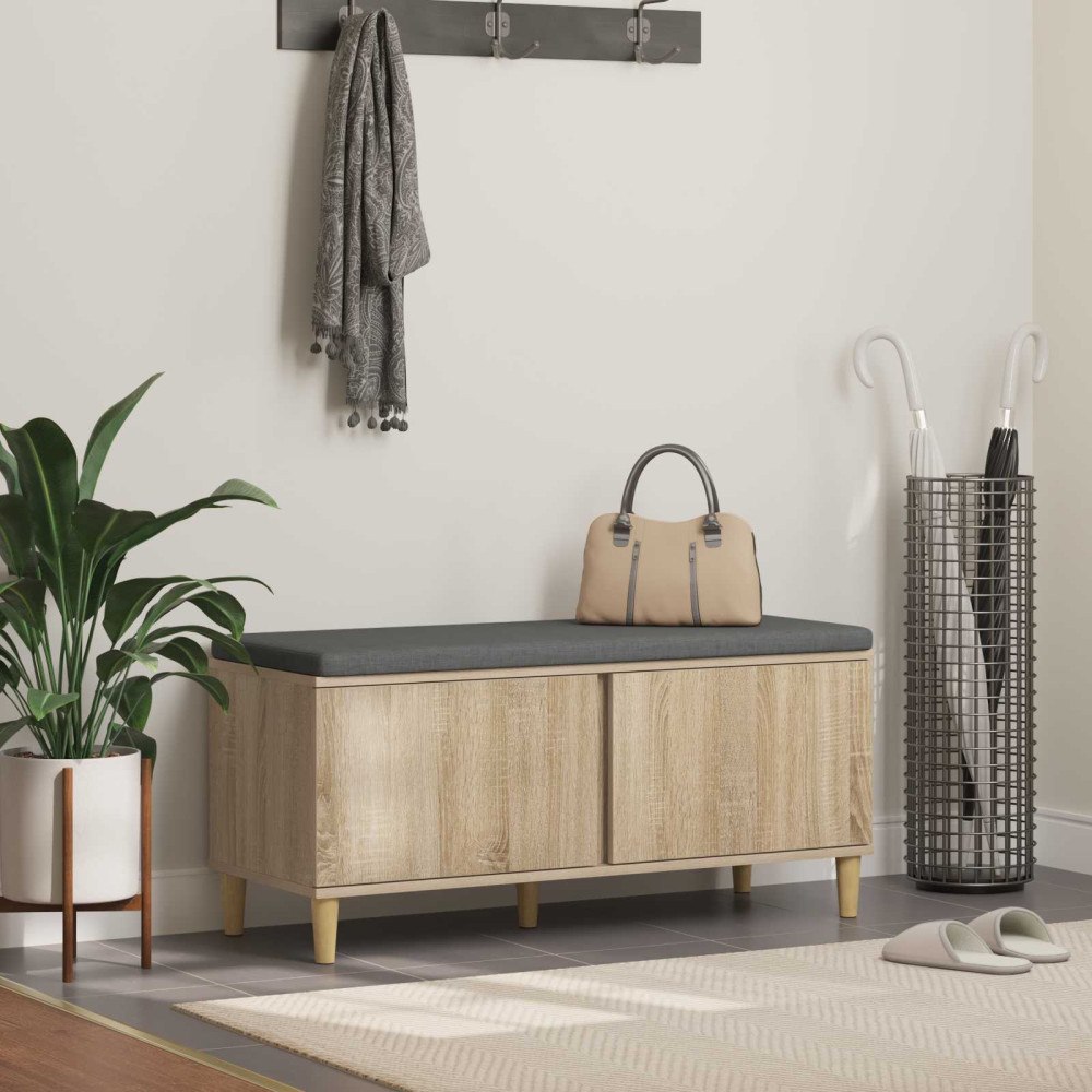 vidaXL Hallbänk med kudde med lagring Sonoma-ek 60 x 38 x 46 cm