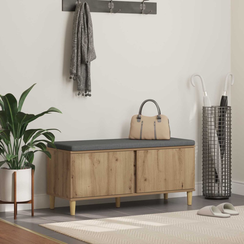 vidaXL Hallbänk med kudde med lagring Artisan Ek 60 x 38 x 46 cm