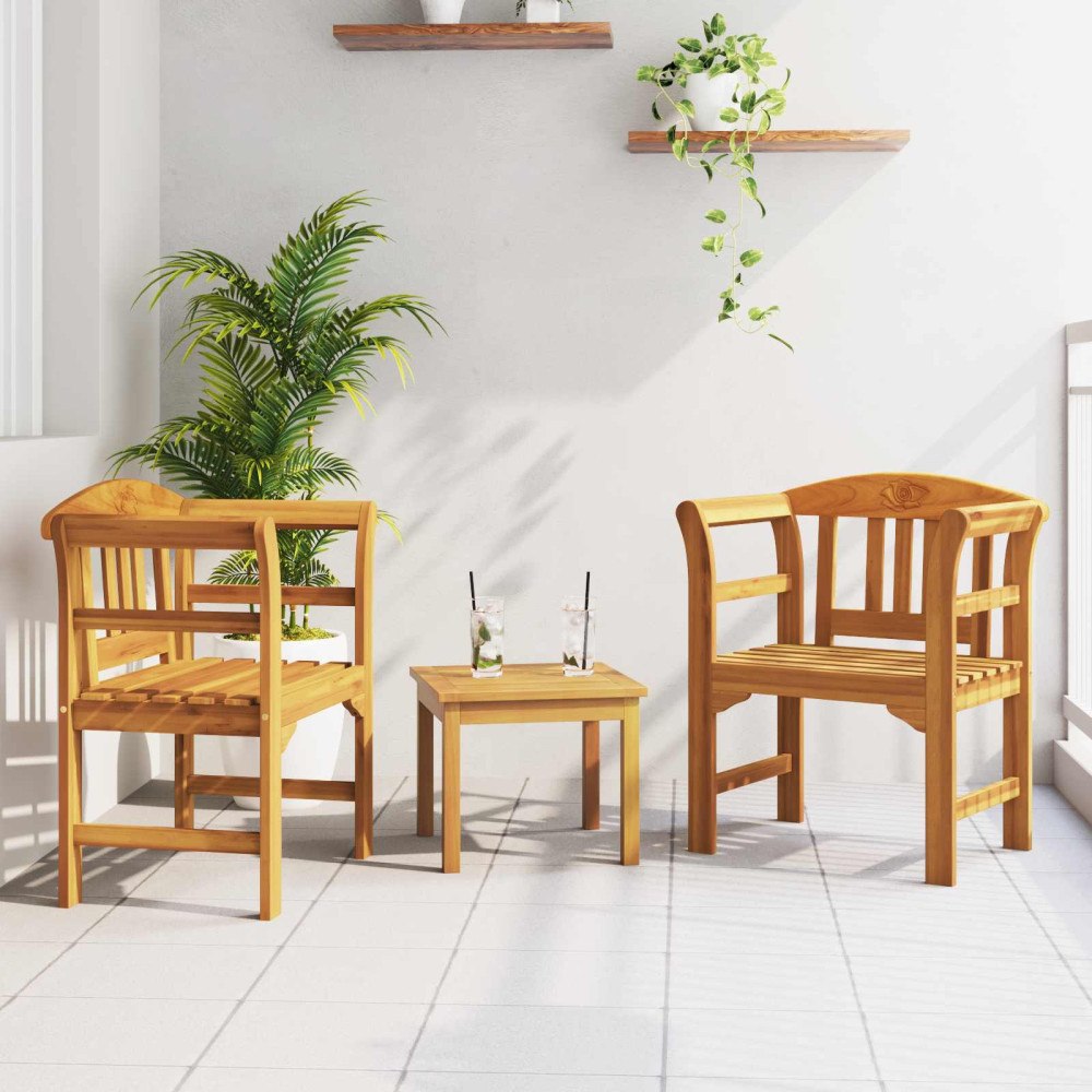 vidaXL Möbelset med kudde 3 pcs Naturfärg Massivt Akaciaträ