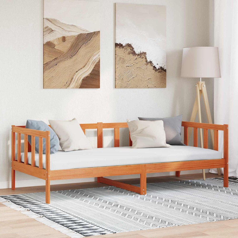 vidaXL Sängram med huvudgavel Vaxbrun 90 x 190 cm Massiv furu