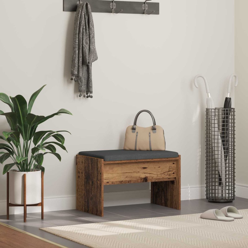 vidaXL Hallbänk med kudde Gammalt trä 63 x 38 x 40 cm