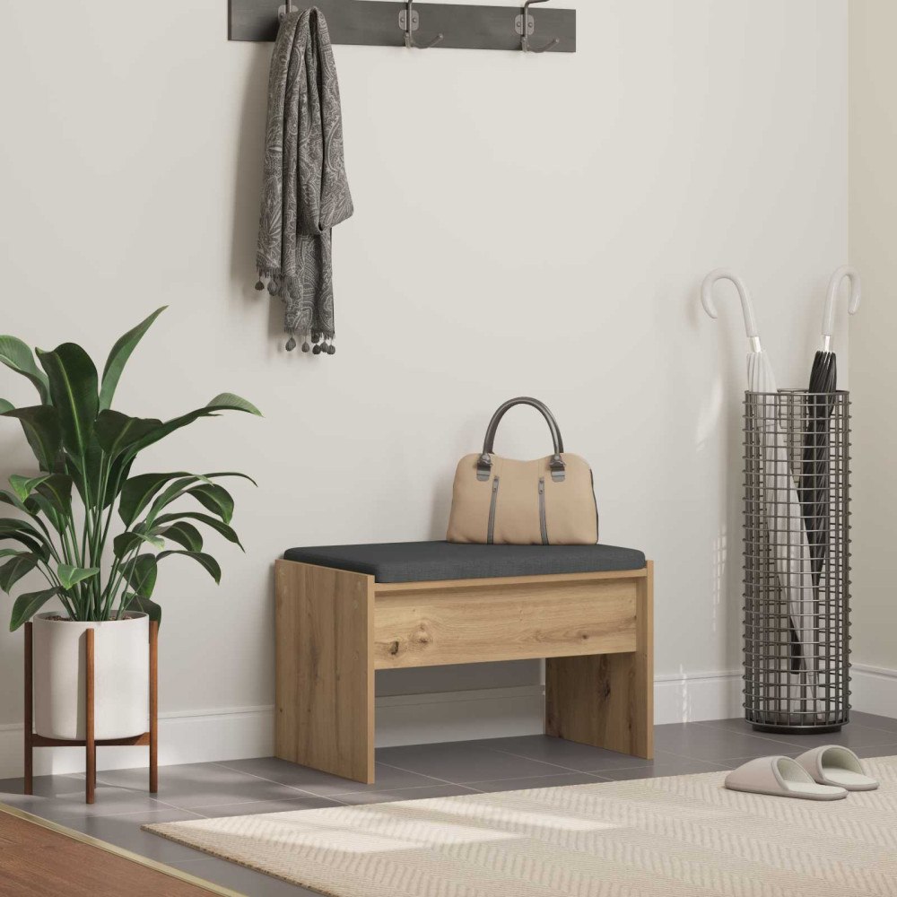 vidaXL Hallbänk med kudde Artisan Ek 63 x 38 x 40 cm