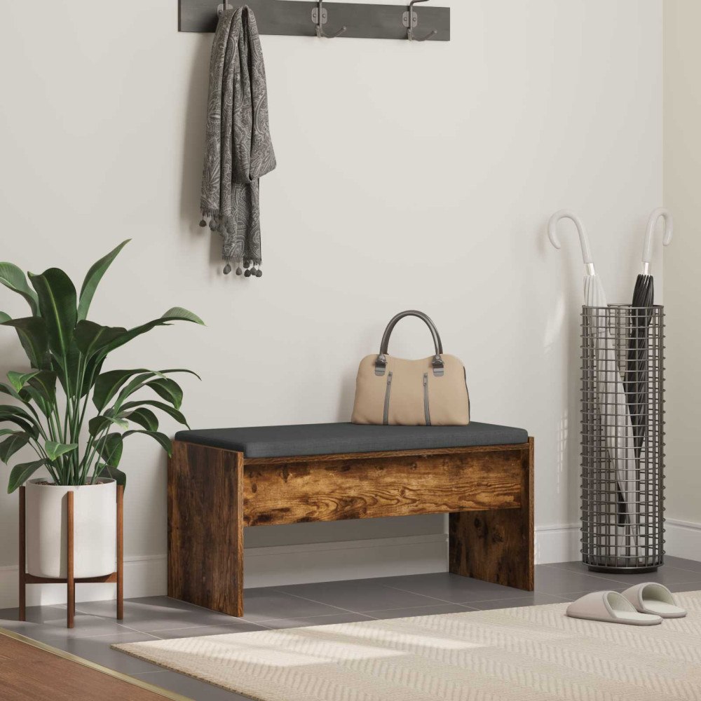vidaXL Hallbänk med kudde Rökt ek 83 x 38 x 40 cm
