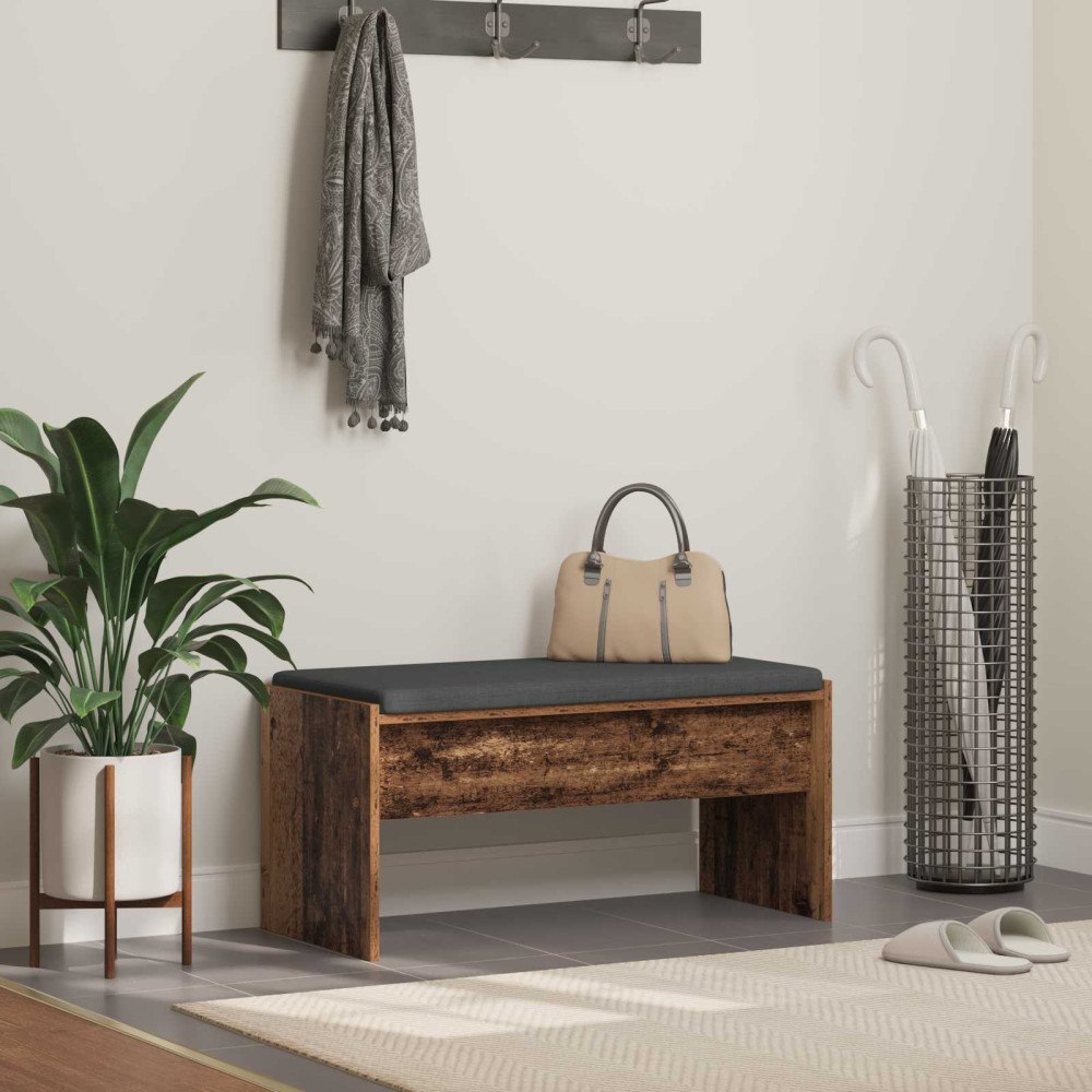 vidaXL Hallbänk med kudde Gammalt trä 83 x 38 x 40 cm