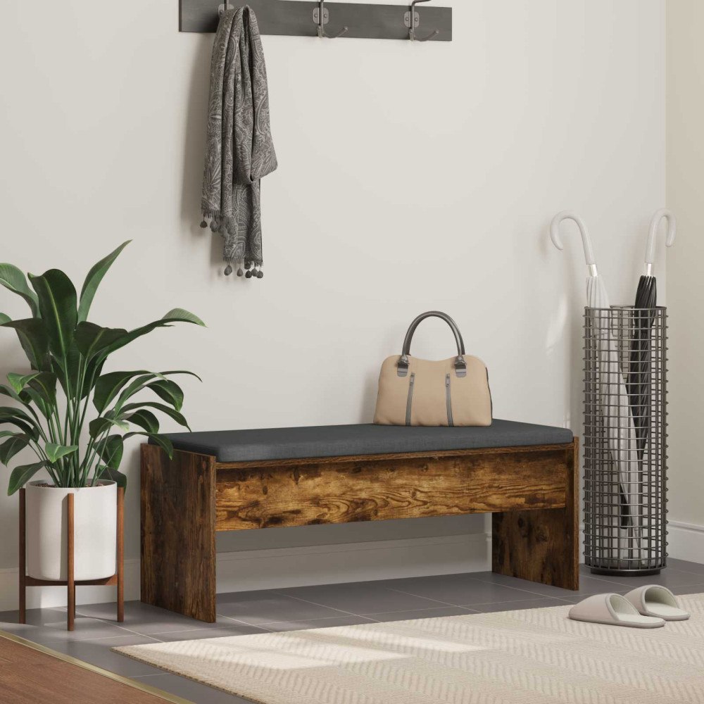 vidaXL Hallbänk med kudde Rökt ek 103 x 38 x 40 cm