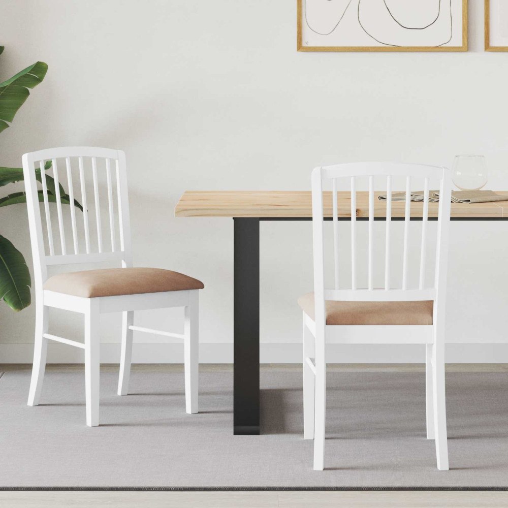 vidaXL Matstolar 2 pcs Vit 50 x 52,5 x 91 cm Massiv Gummiträ