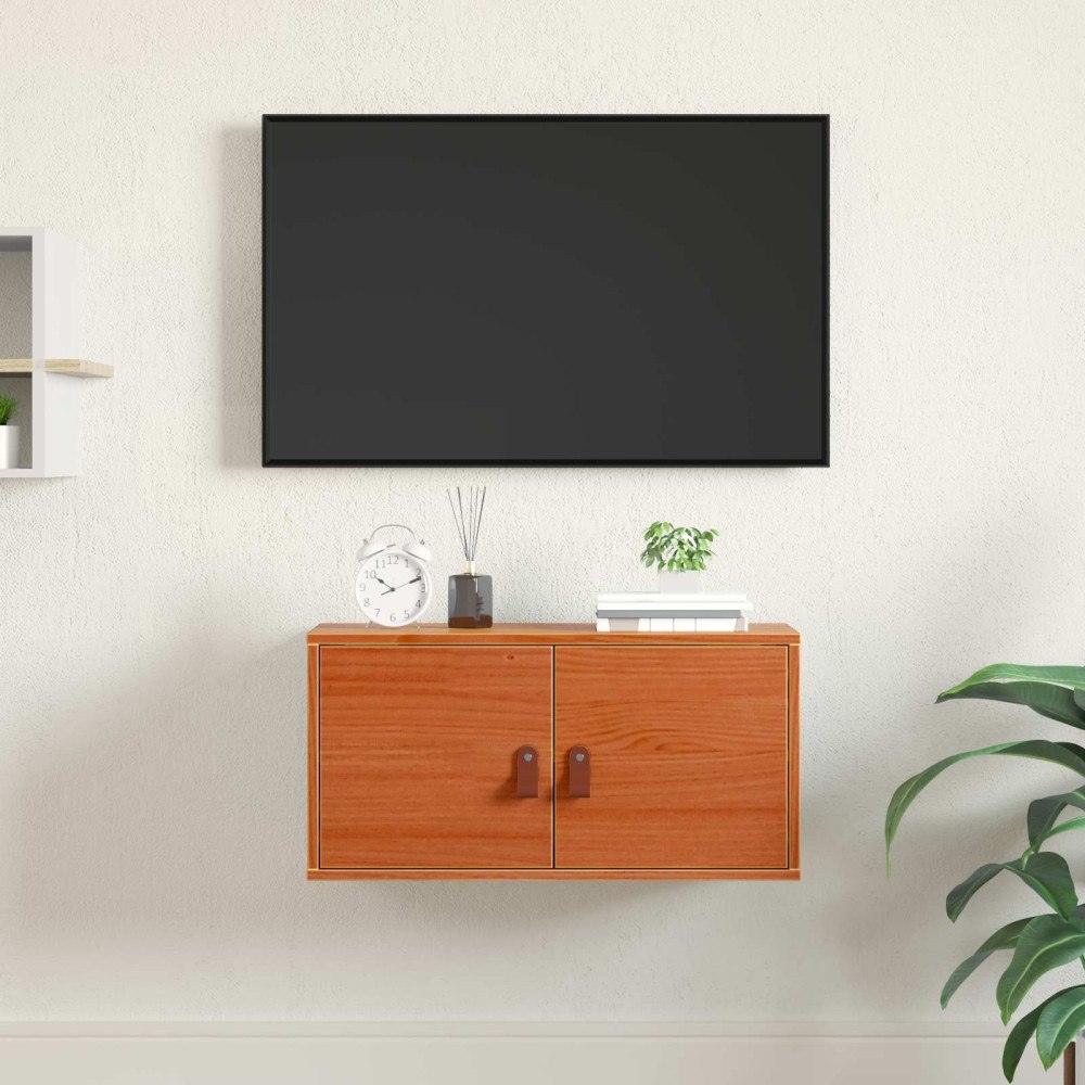 vidaXL Väggskåp med hylla med dörr Vaxbrun 60 x 30 x 30 cm Massiv furu