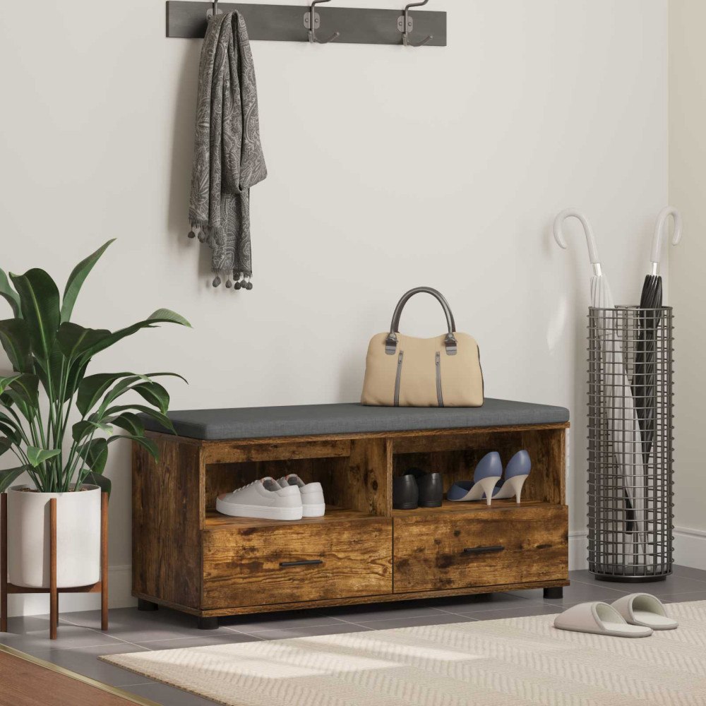 vidaXL Hallbänk Rökt ek 100 x 38 x 46 cm Spånskiva och klädfabric