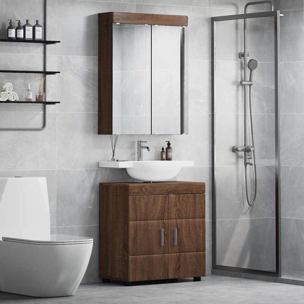 vidaXL Badrumsmöbelset med hylla TULUM Brun Ek Konstruerat trä
