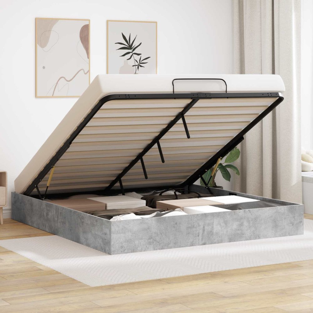 vidaXL Ottoman Sängram Betonggrå 193 x 120 x 25 cm Konstruerat trä