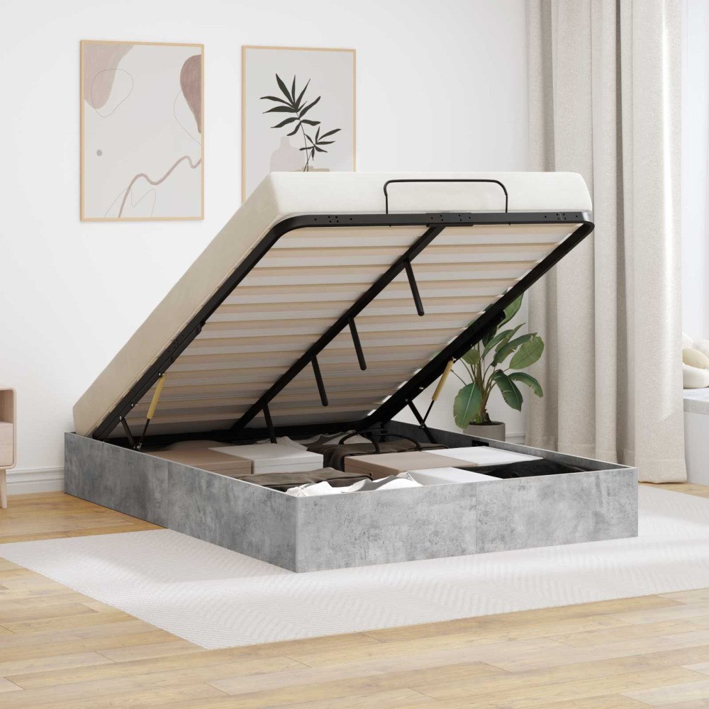 vidaXL Ottoman Sängram Betonggrå 193 x 120 x 25 cm Konstruerat trä