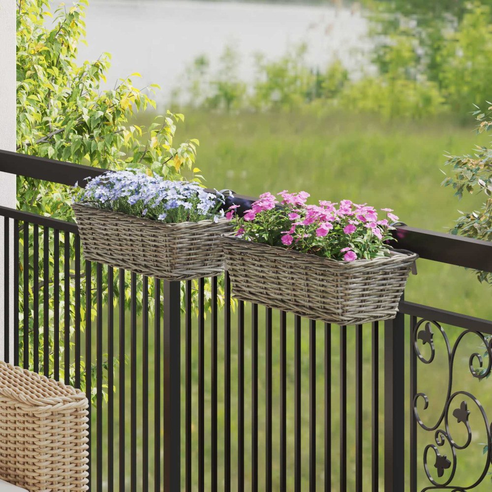 vidaXL Hängande Planteringskorg 2 pcs Grå 48 x 22 x 15 cm Lacak Rattan