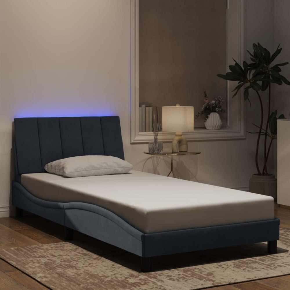 vidaXL Bed Frame with LED without Mattress "Hanko" Dark Grey 100x203 cm Velvet
