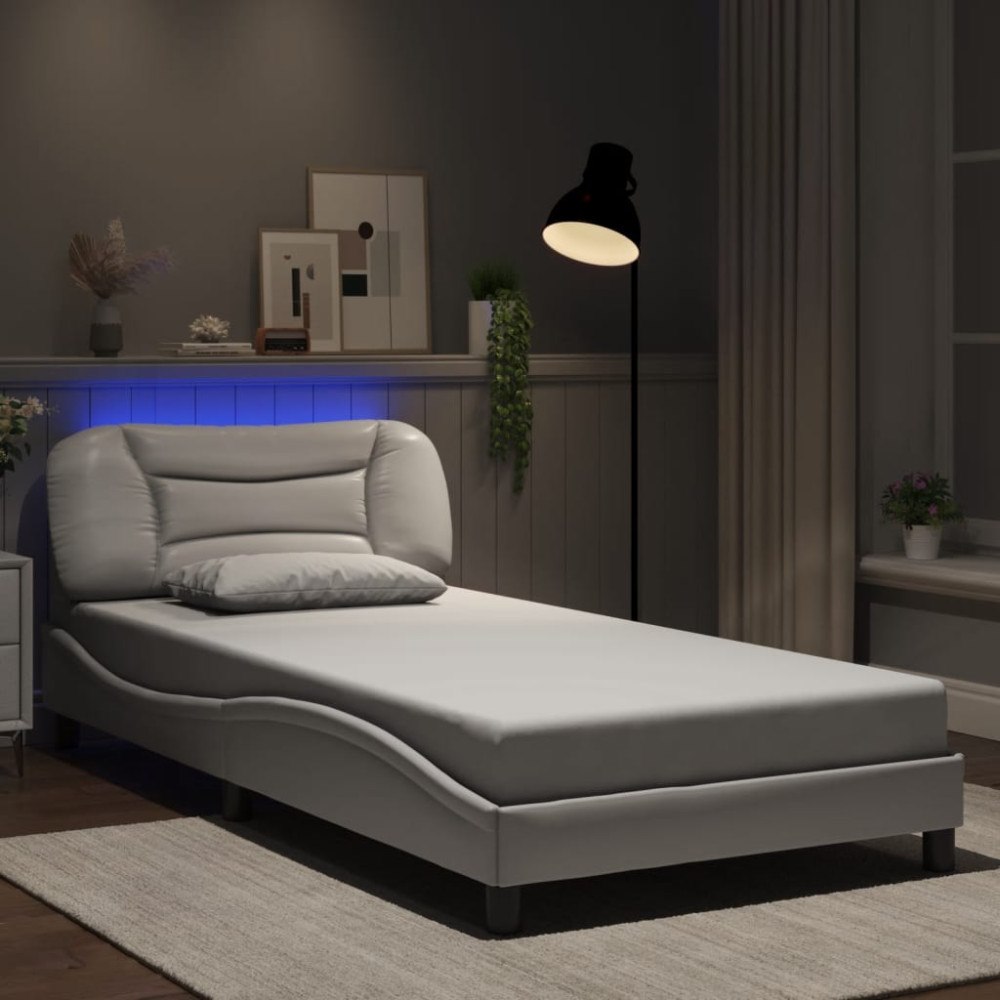 vidaXL Bed Frame with LED without Mattress "Hvar" White 100x203 cm