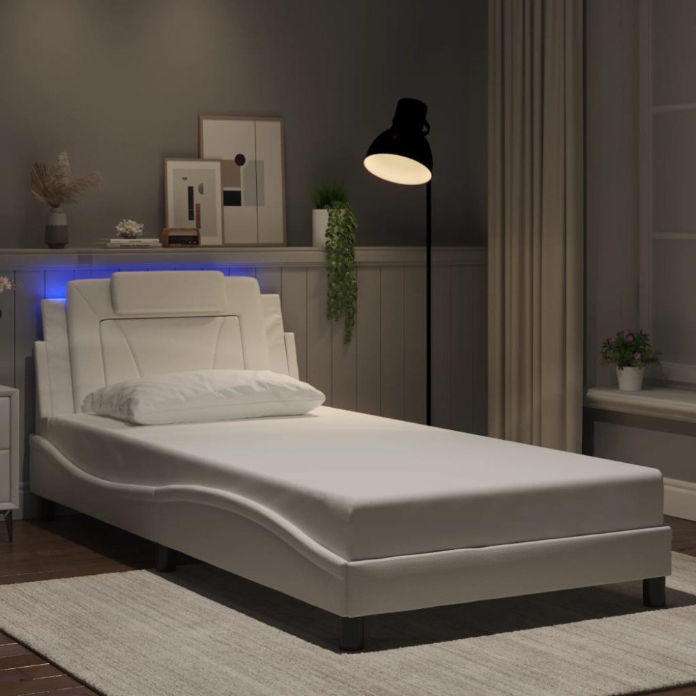 vidaXL Bed Frame "Viana" with LED without Mattress White 100x203 cm