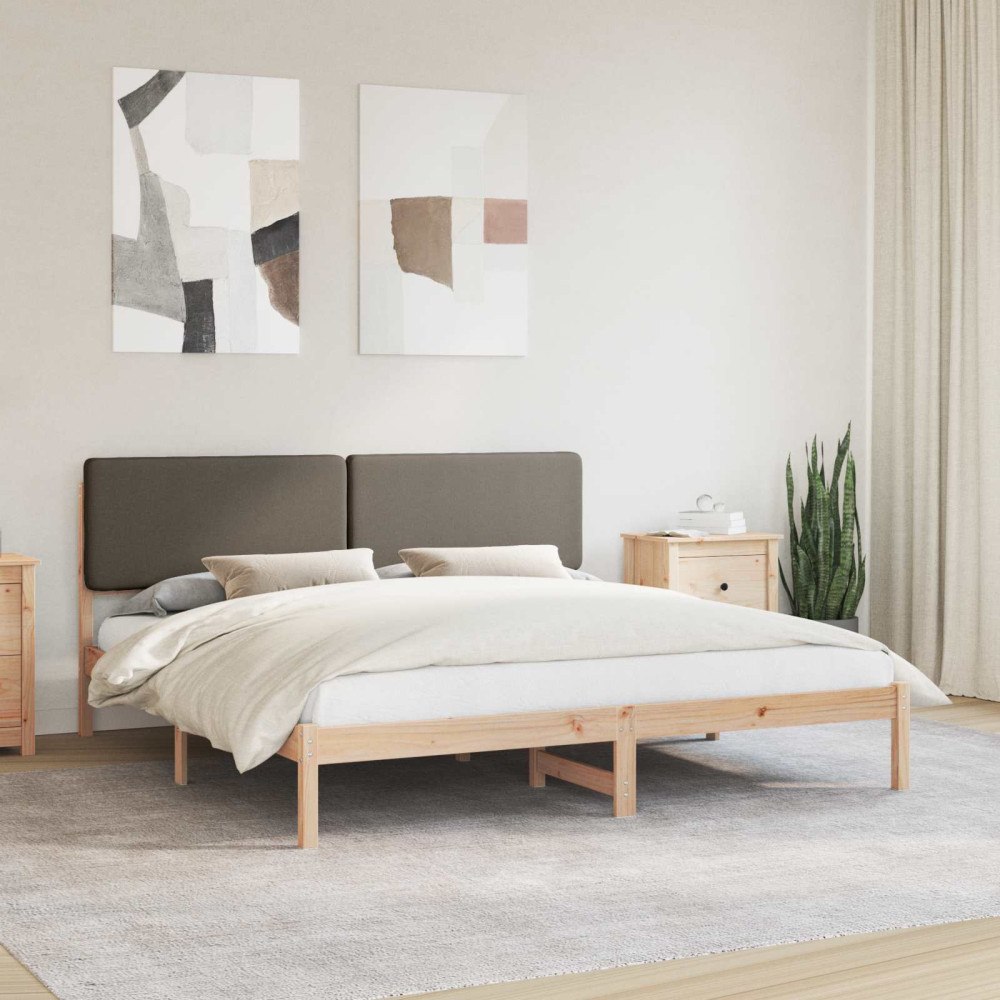 vidaXL Sängram med Klädd Huvudgavel Taupe 200 x 200 cm Massiv furu