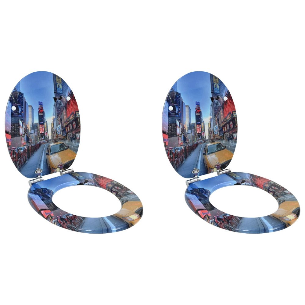 vidaXL Mjukt stängande toalettlock 2 pcs Flerfärgsdesign 44 x 38 cm