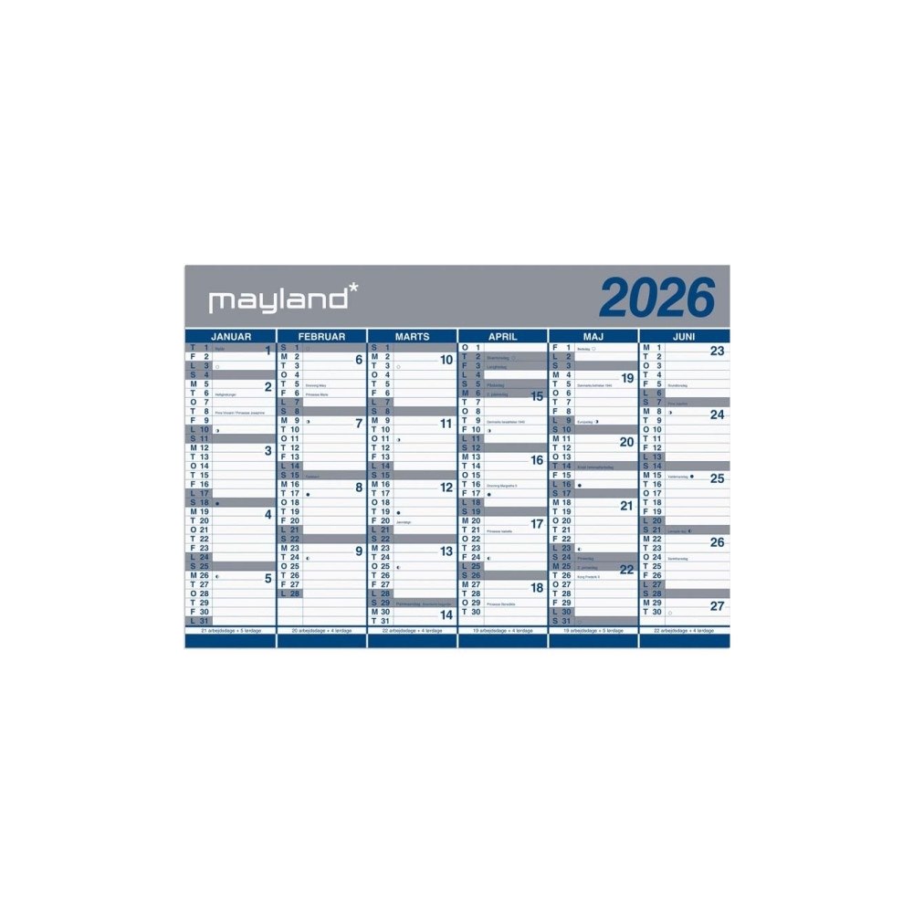 Mayland-Burde Kæmpekalender 2x6 måneder 2026 papir