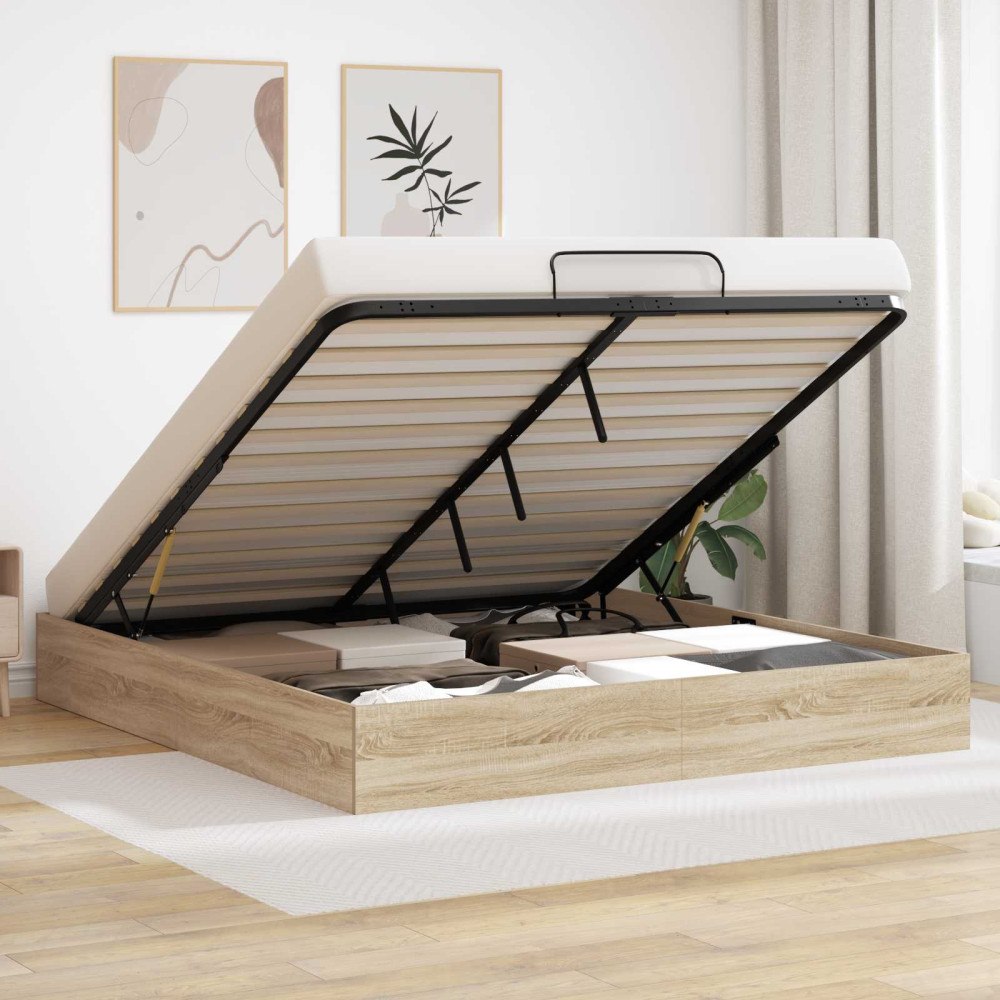 vidaXL Ottoman Sängram Sonoma-ek 193 x 120 x 25 cm Spånskiva