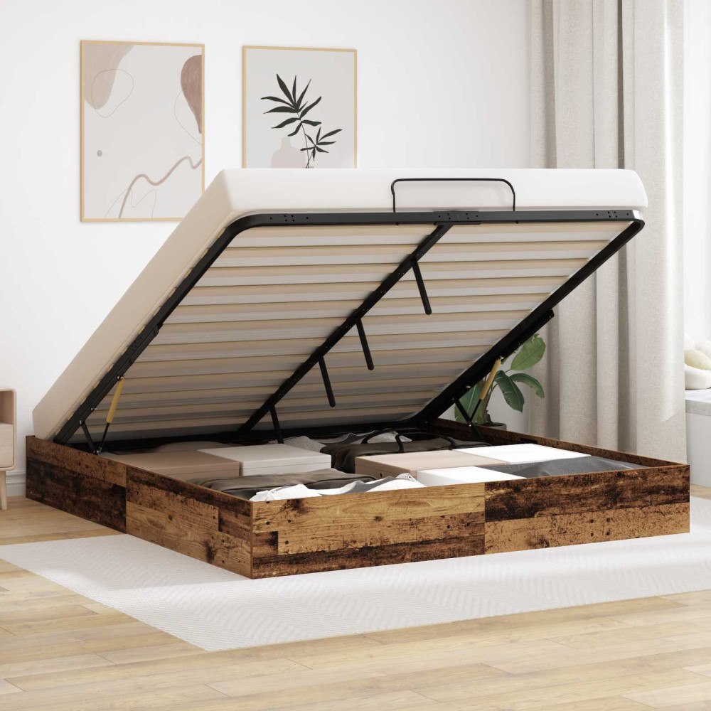 vidaXL Ottoman Sängram Gammalt trä 160 x 200 cm Konstruerat trä