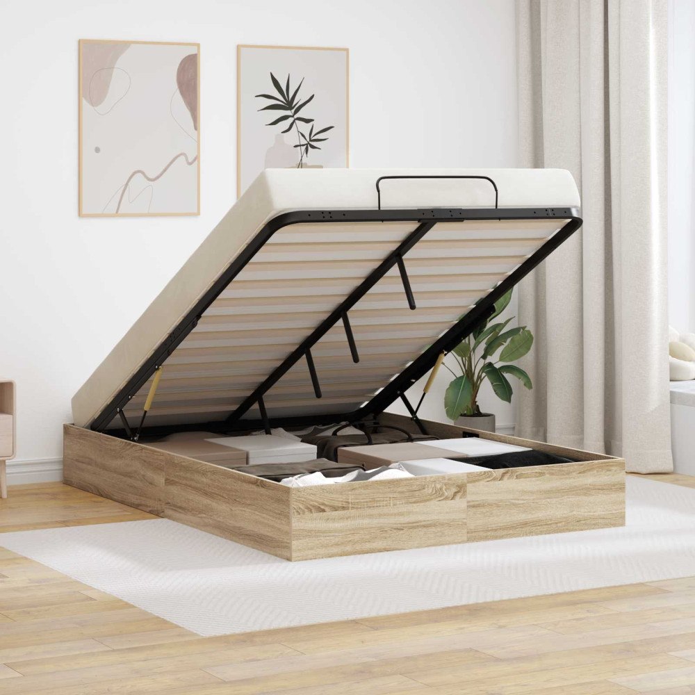 vidaXL Ottoman Sängram Sonoma-ek 193 x 120 x 25 cm Spånskiva