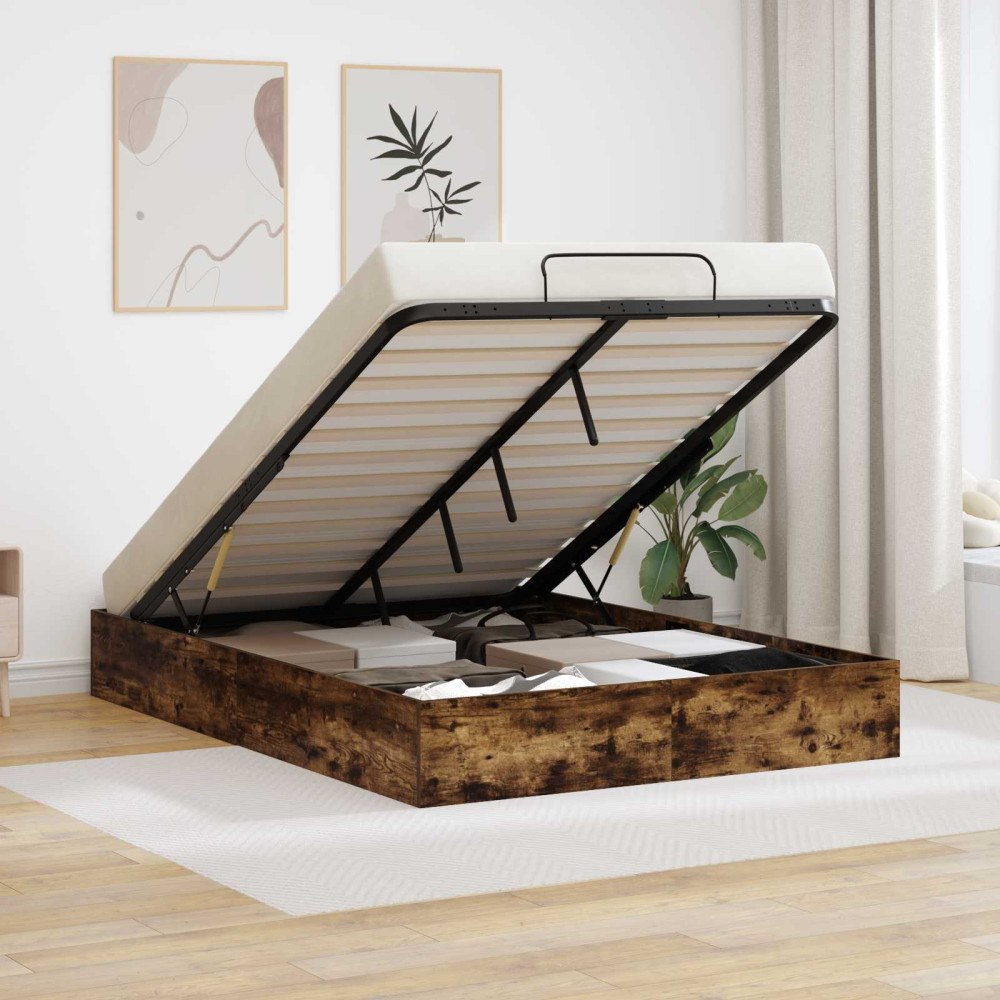 vidaXL Ottoman Sängram med lagring Rökt ek 193 x 120 x 25 cm Spånskiva