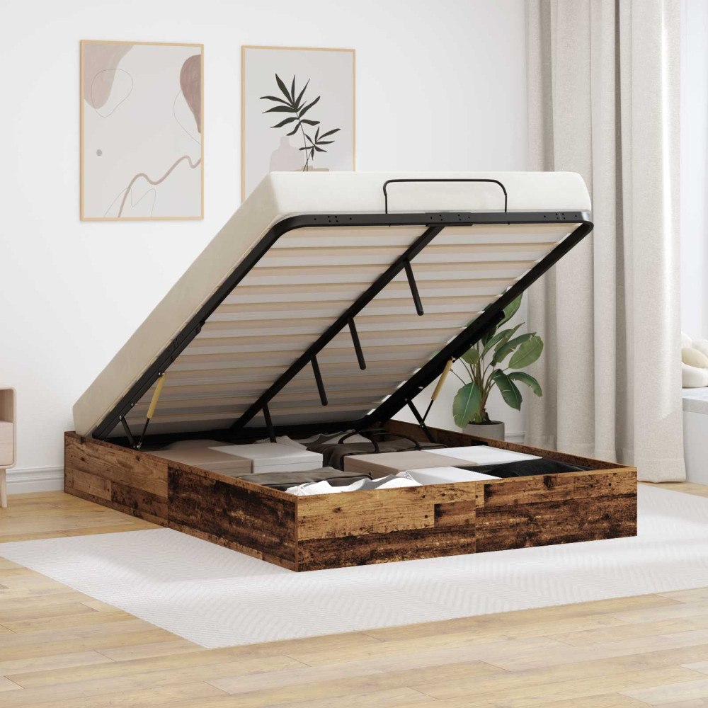 vidaXL Ottoman Sängram Gammalt trä 193 x 120 x 25 cm Spånskiva