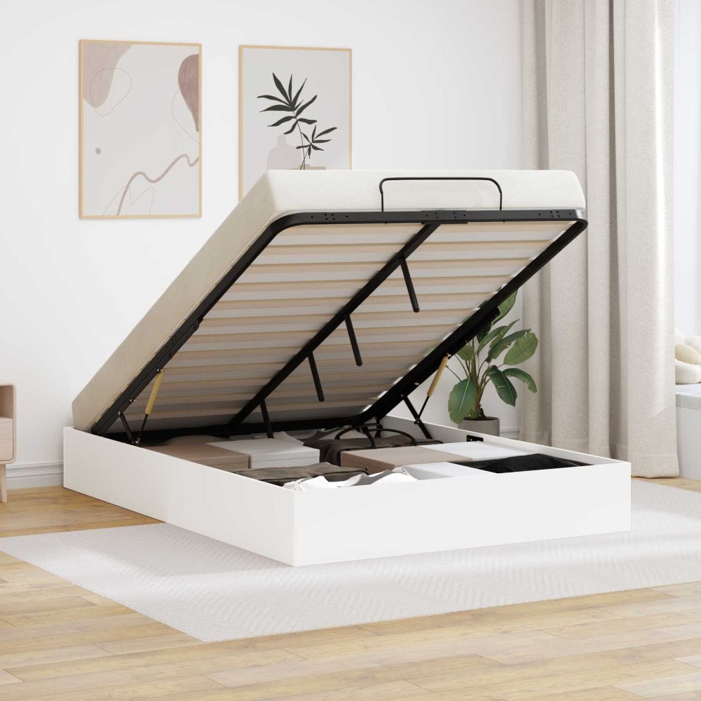 vidaXL Ottoman Sängram med lagring Vit 193 x 120 x 25 cm Spånskiva