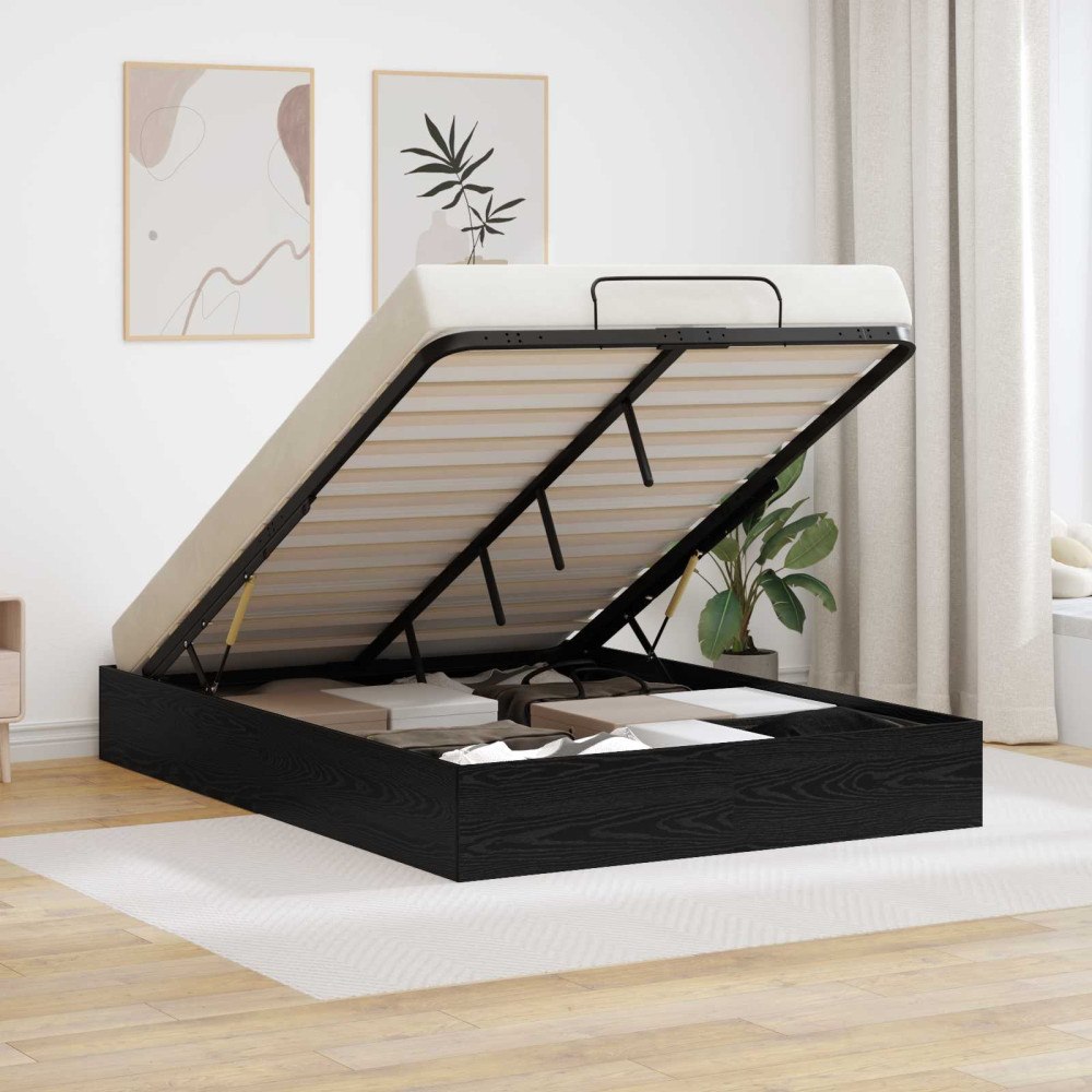 vidaXL Ottoman Sängram Svart Ek 193 x 120 x 25 cm Spånskiva