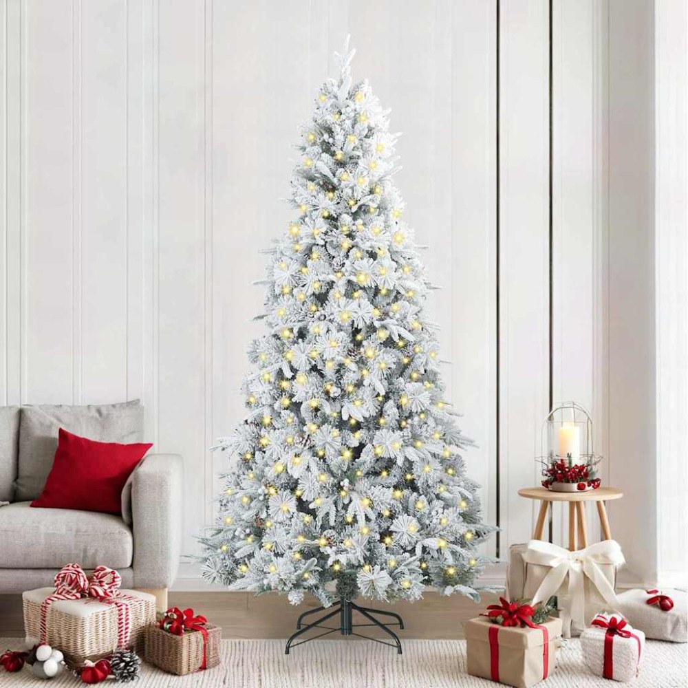vidaXL Plast Hingad Julgran med 300 LED-lampor Vit 240 cm PE och PVC