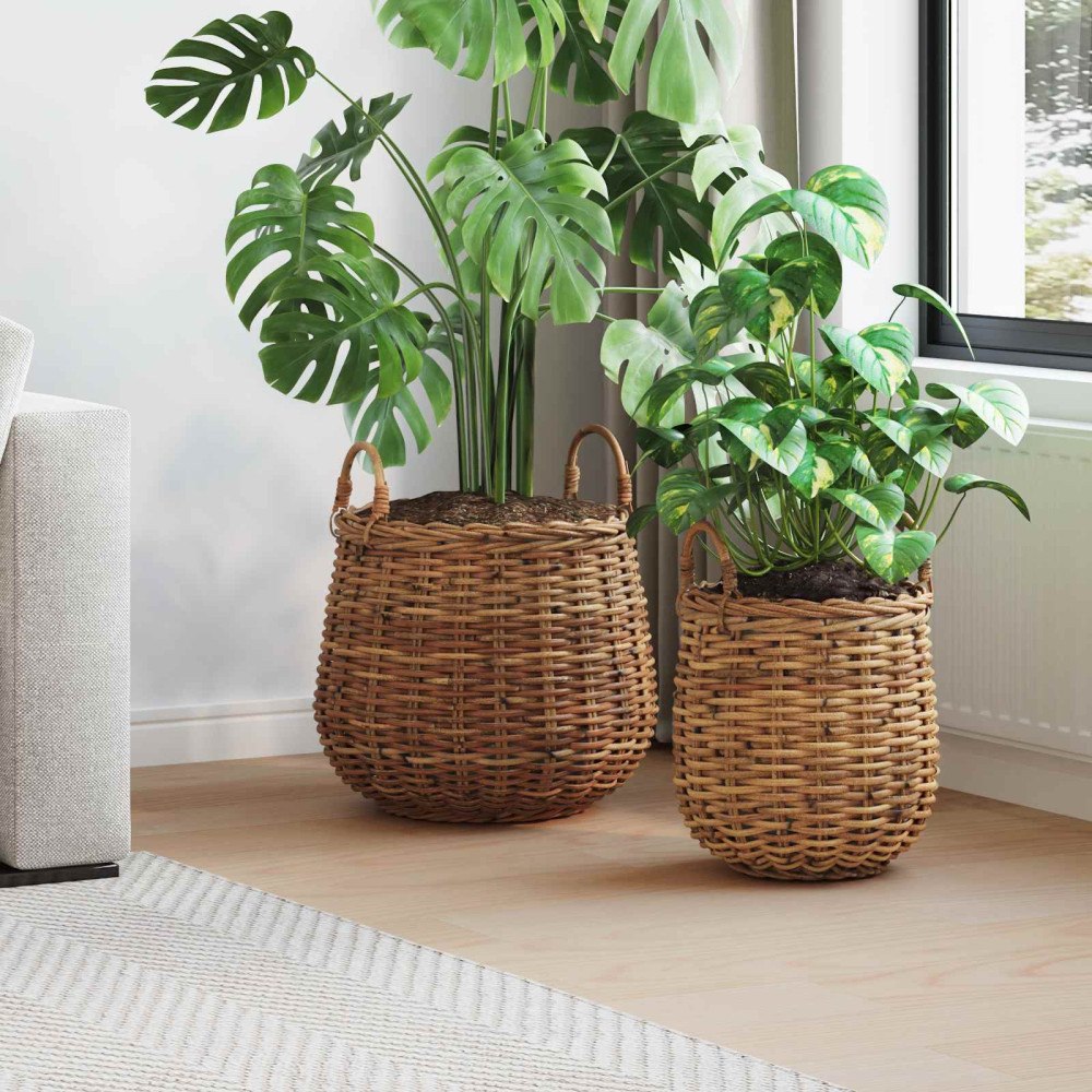 vidaXL Planteringskorg med lagring 2 pcs Brun Lacak-rattan
