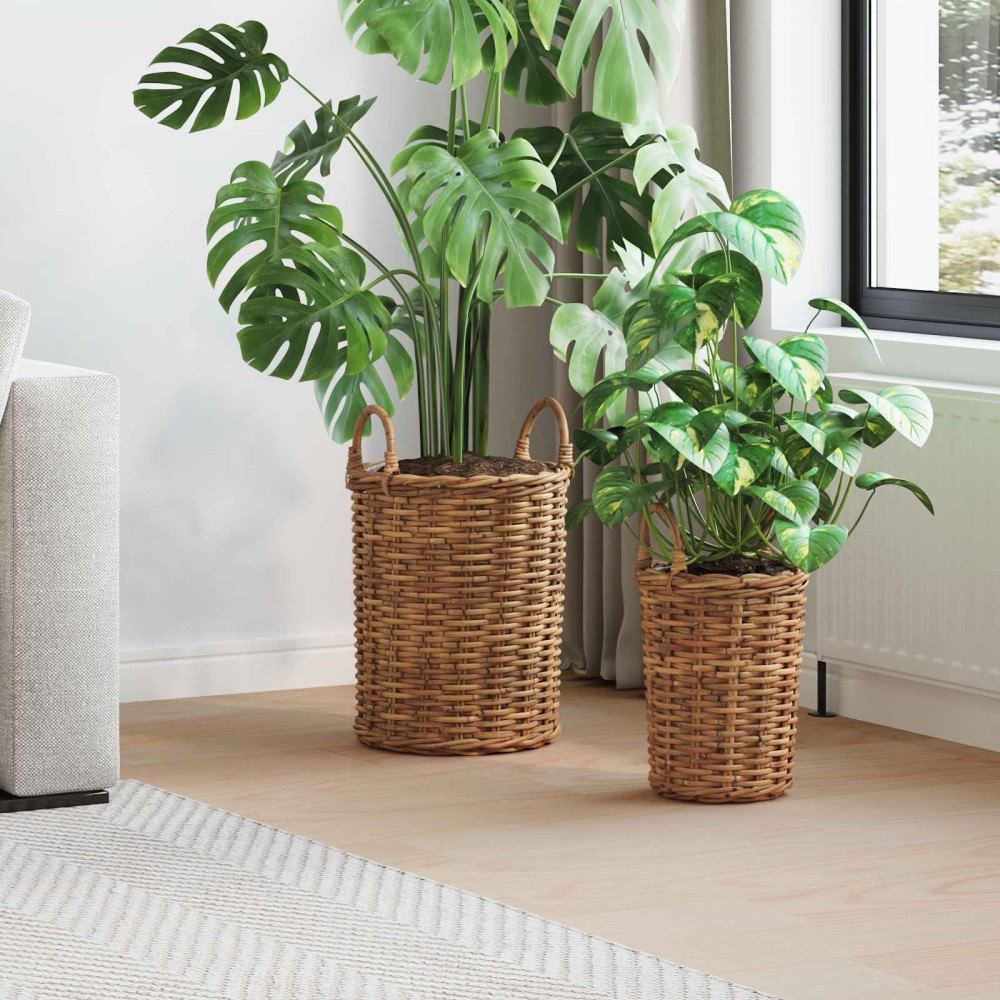 vidaXL Planteringskorg med lagring 2 pcs Brun Kubu Rattan
