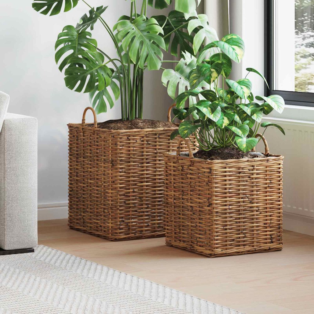 vidaXL Planteringskorg med lagring 2 pcs Brun Lacak-rattan