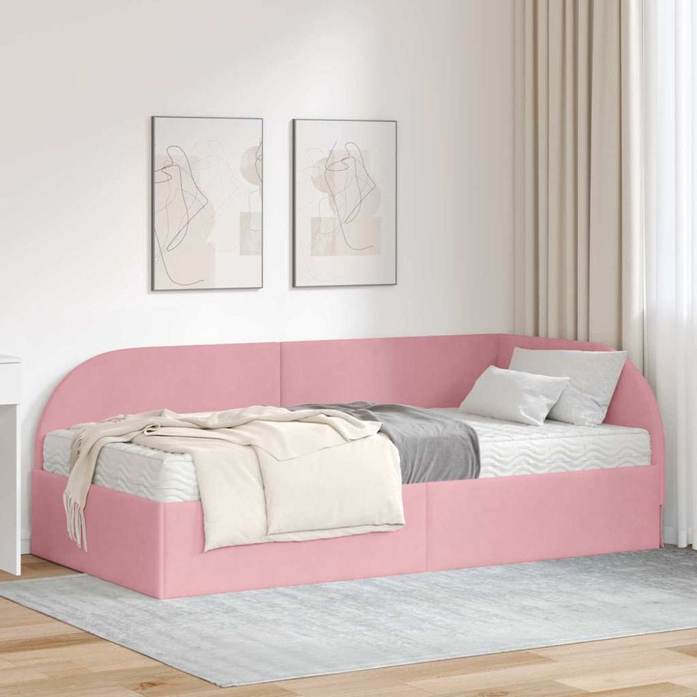 vidaXL Hörn Sängram med Madrass med huvudgavel 2 pcs Rosa Sammet