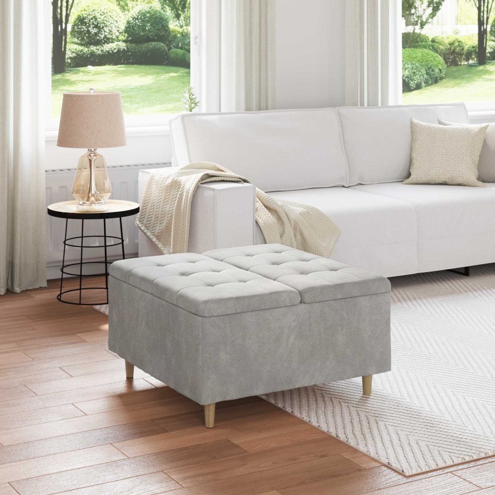 vidaXL Förvaringspall med kudde Ljusgrå 80 x 80 x 45 cm Sammet