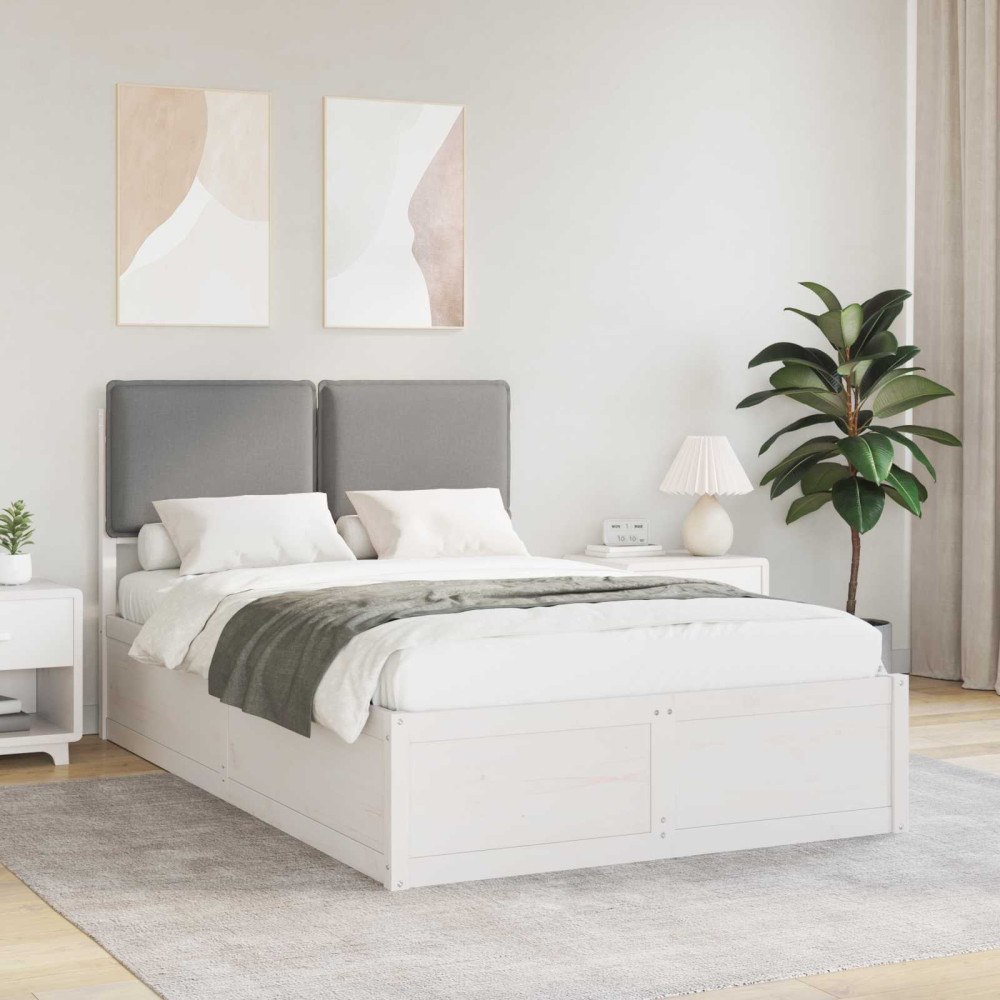 vidaXL Sängram med Klädd Huvudgavel Ljusgrå 120 x 190 cm Massiv furu